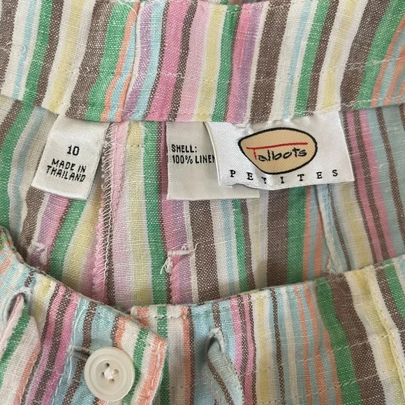 Women’s Talbots Petites striped multi-color 100% linen cropped wide leg pants 10 - Picture 3 of 4